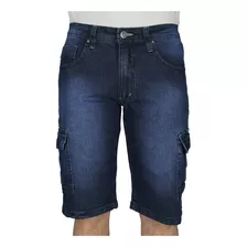 Bermuda Masculina Jeans Cargo Bolso Lateral Elastano Lycra