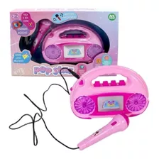 Brinquedo Rádio Musical Infantil + Microfone Luz Pop Star