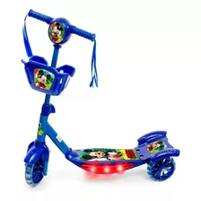 Patinete Musical 3 Rodas Cesta E Luzes Mickey Mouse Azul