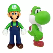 Bonecos Grandes Luigi E Yoshi 23cm Coleção Super Mario Bros