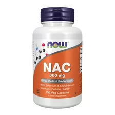 Now, Nac, N-acetyl Cysteine 600mg, Selenio Molibdeno, 100cap Sabor Sin Sabor