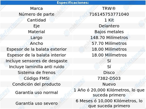 Balatas Bajos Metales Delanteras Acura Nsx 91-05 Trw Foto 2