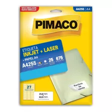 Etiqueta Pimaco A4255 Laser/inkjet - 31,0x63,5 - 25 Folhas