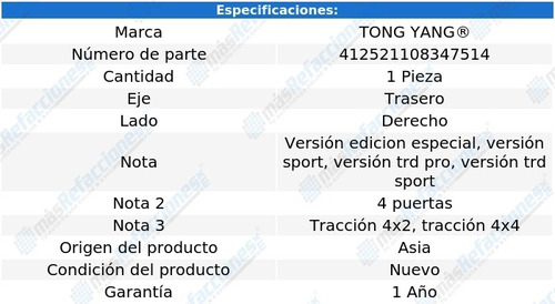 (1) Aleron Defensa Trasera Der Tong Yang Toyota Tacoma 16_21 Foto 2