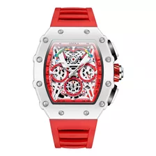 Relógios Luminosos Onola Skeleton Quartz Calendar Cor Da Correia Vermelho