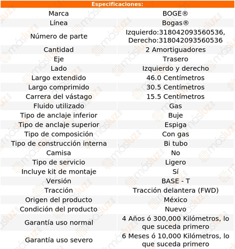 2- Amortiguadores Gas Traseros I30 V6 3.0l 96/99 Boge Bogas Foto 2