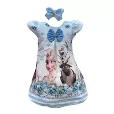 Vestido Infantil Temático Frozen Trapézio + Brinde