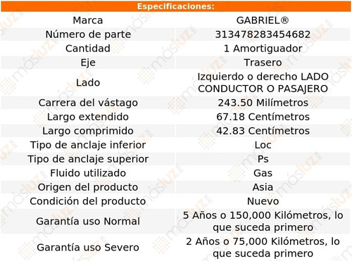 (1) Amortiguador Conductor O Pasajero Tra Mystique V6 95/00 Foto 2