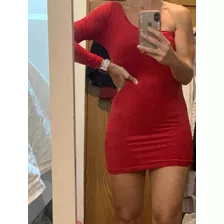 Vestido De Fiesta Noche Rojo De Gamuza Talle S Con Una Manga