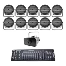 Kit 10 Par Led 3 Em 1 + Máq. De Fumaça 2000w + Mesa Dmx 512