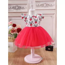 Vestido Bebe Ursinho Com Tule Vermelho