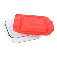 Fuente Cuadrada Con Tapa Roja 1,9 Lt Basics Pyrex Color Vidrio Transparente Con Tapa Plastica Roja