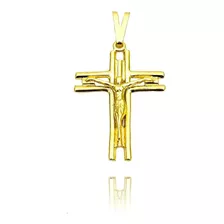 Pingente De Ouro Crucifixo Com Cristo 3,4cm Banhado A Ouro