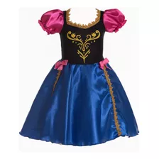 Fantasia Vestido Anna Frozen Princesa Infantil Com Capa