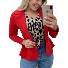 Blazer Feminino Casaco De Neoprene Manga Longa Acinturado