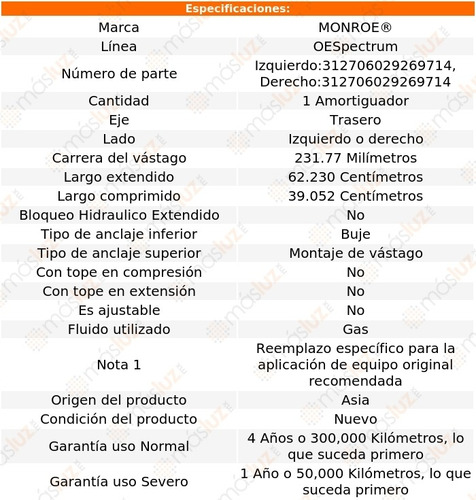 (1) Amortiguador Tra Oespectrum Gas Der O Izq 9-5 Saab 99/06 Foto 2