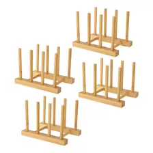 Estante Para Platos De Bambú, 4 Piezas, 3 Ranuras, Soporte P