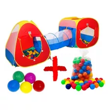 Kit Toca Barraca Infantil 3 Em 1 Com Tunel + 100 Bolinhas 