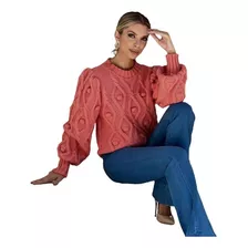Blusa De Frio Tricot Pompom Detalhe Tendencia Moda Lançament