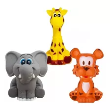 Kit Com 3 Brinquedos Vinil Para Bebê Elefante Girafa Tigre