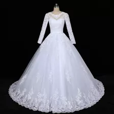 Vestido Noiva Princesa Manga Longa Casamento Lindo 'e82a'
