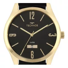 Relógio Technos Masculino Dourado Couro Clássico 2115mzk/0p Cor Da Correia Preto Cor Do Fundo Preto