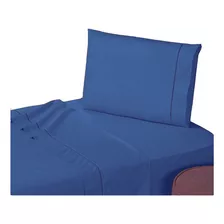 Jogo De Lençol 3 Peças Cama Box Solteiro 400 Fios Micropecal Cor Azul-marinho Desenho Do Tecido Liso