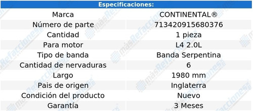 Banda Serpentina 1980 Mm Saab 9-5 L4 2.0l 11 Continental Foto 4