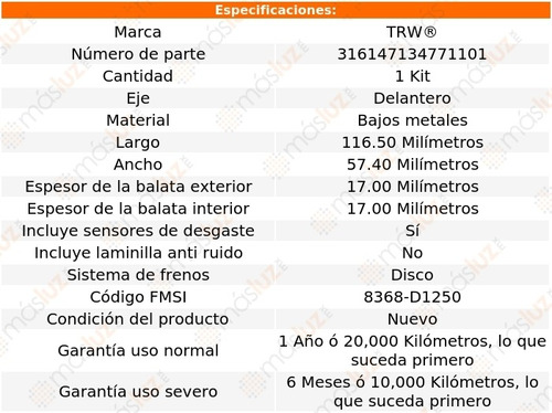 Balatas Bajos Metales Delanteras Mercedes-benz A190 01/03 Foto 2