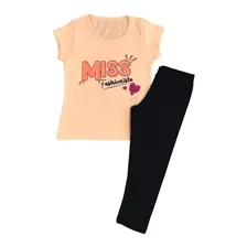 Conjunto Tam 1 2 3 Calça Preta E Blusa Para Menina Infantil 