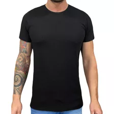 Camiseta Canelada Slim Manga Curta Masculina Preta Básica