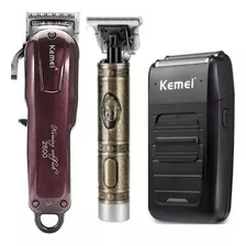 Kit Kemei Profissional Barbearia Corte Acabamento Shaver