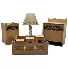 Kit Bebe Arabesco (7 Pecas C/ Abajur) Laser Madeira Mdf Cru