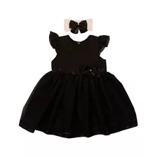 Vestido Bebê Princesa Preto + Tiara E Detalhes Em Voal 