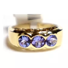 Precioso Anillo Oro Amarillo 14k Tanzanitas Naturales