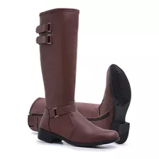 Bota Feminina Montaria Cano Alto Longo Casual Ziper 11051