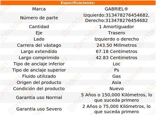 (1) Amortiguador Tra Gas Der O Izq Mystique Mercury 97/00 Foto 2