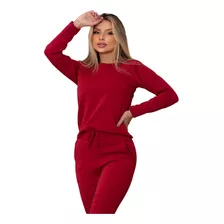 Conjunto Neoprene Moletinho Blusa Manga Longa Calça Moletom 