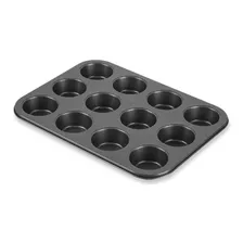 Molde 12 Muffin Muffinera Cupcakes Antiadherente Color Negro