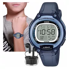 Kit Relógio Marca Casio Digital Infantil + Fone Bluetooth Cor Azul - Lw-203-2avdf