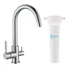 Purificador De Agua Bajo Mesada Con Canilla 3 Vías Amatuagua Color Monocomando Cromado Curvo Acero