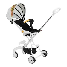 Carriola Para Bebe Carrito Plegable Reclinable Baston Techo Color Blanco Chasis Amarillo