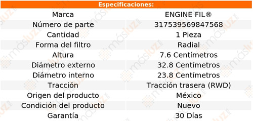 1- Filtro De Aire Dodge D150 3.9l 6 Cil 1990/1993 Engine Fil Foto 2