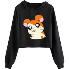 Blusa Moletom Cropped Feminino Hamtaro Hamister Desenho Moda