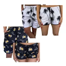 Kit Casal Com 4 Shorts Moda Praia Masculino E Feminino Top