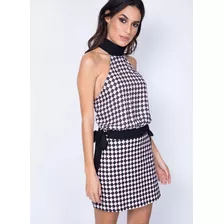 Vestido Frente Única Xadrez Rosa / Preto Myft Promoção