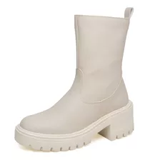 Bota Feminina Tratorada Off White Cano Médio Original Dubuy