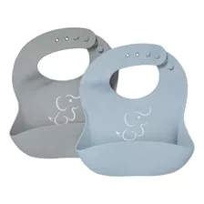 Set 2 Baberos Suaves De Silicón Para Bebé Color Gris Azul-gris Pastel Talla Unitalla