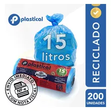Saco De Lixo 15l Azul Bobina Reciclável Fino 200 Unidades Cor Azul-celeste