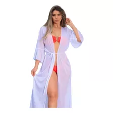 Saída De Praia Longa Kimono Luxo Leve Verão Moda Praia